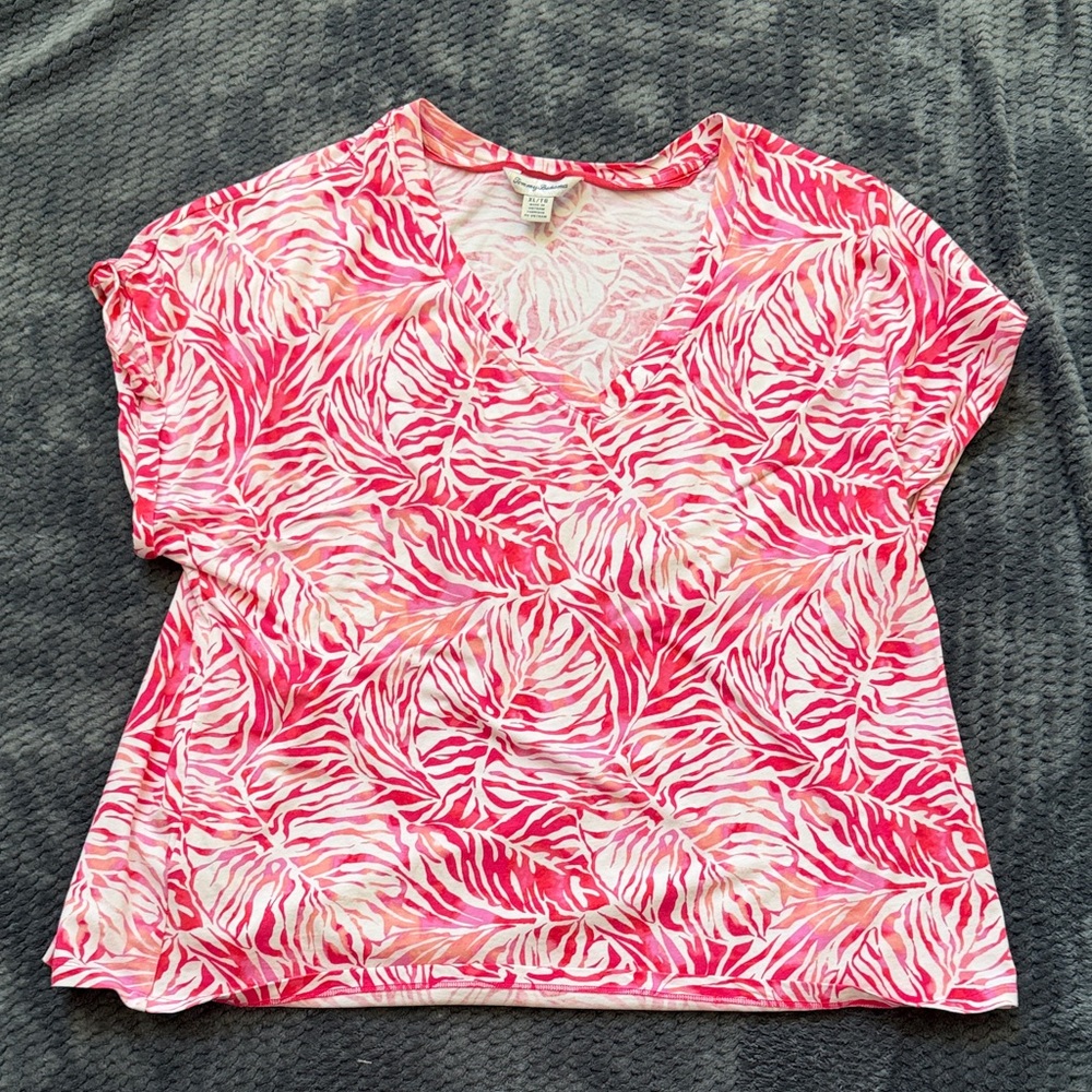 Tommy Bahama Pink and White Short Sleeve Tee